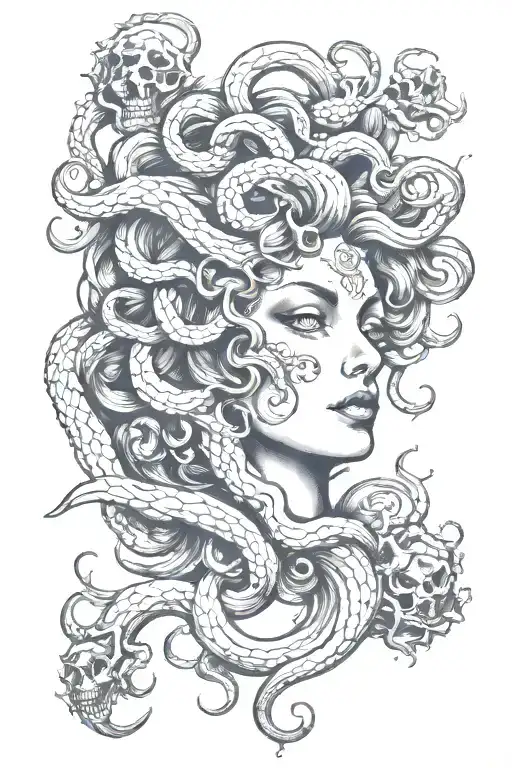 Medusa Head With Medusas Face Half Skull Made