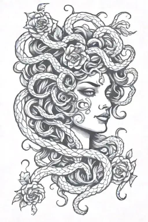 Medusa Head Add Flowers Intertwined