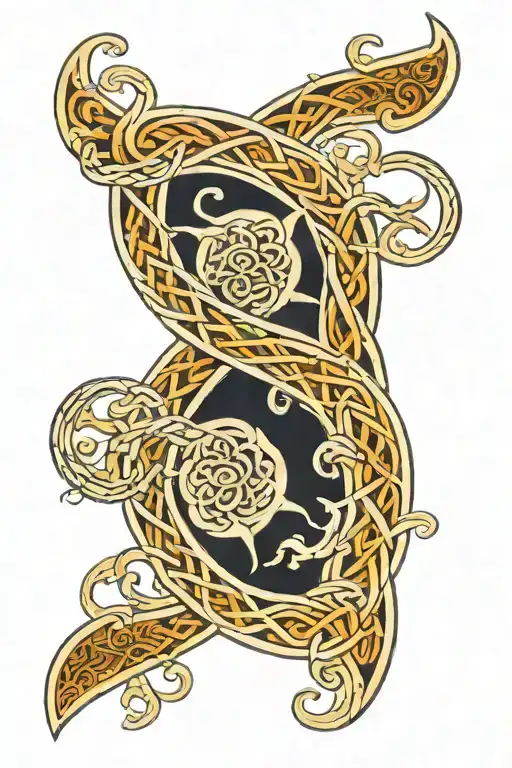 A Celtic Knotwork Design Incorporating Elements Of The Sea Such As Waves And Seashells