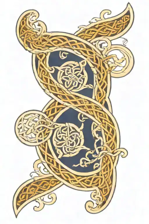 A Celtic Knotwork Design Incorporating Elements Of The Sea Such As Waves And Seashells