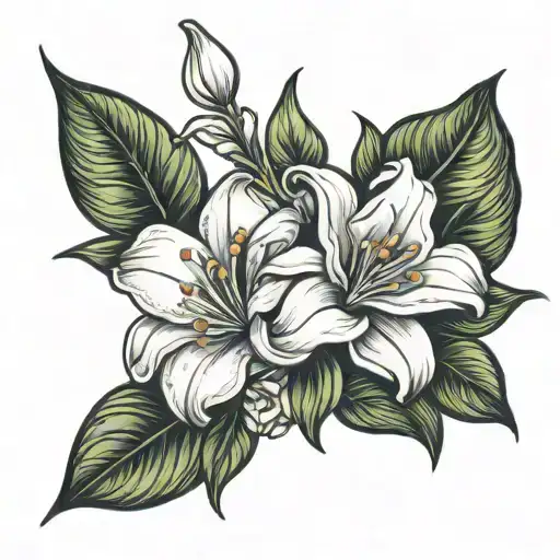 Gardenia And 1 Lily Flower Intertwined