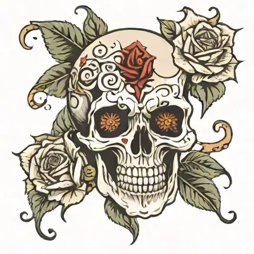 Hades Skull With Eyes And Roses