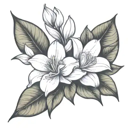 Gardenia And 1 Lily Flower Intertwined