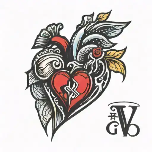 Broken Heart With Gj And V Above It