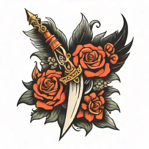 Dagger With Wings And Flowers