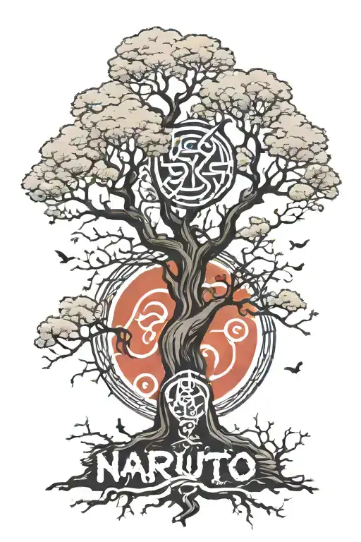 Tree Without Leaves With Naruto Village Signs