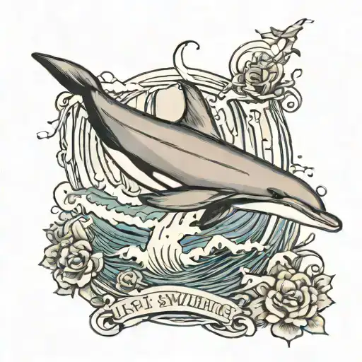 A Dolphin Swimming Its Best Again A Waterfall With The Phrase Just Keep Swimming