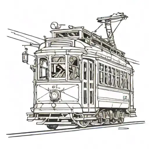 Super Minimal Line Art Lisbon Tram Side