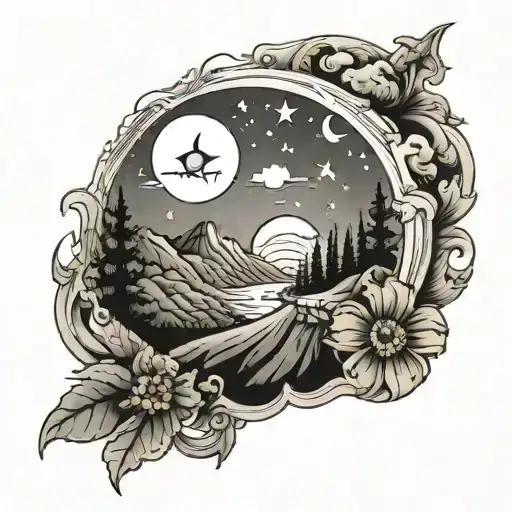 Hill With Sun And Moon On Top