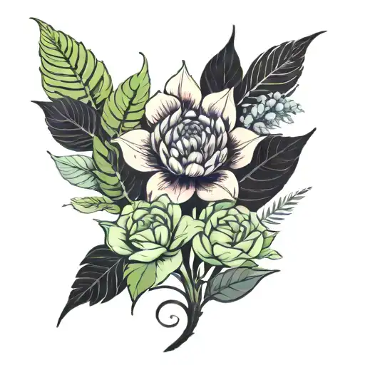 A Botanical Sleeve Featuring Plants From Different Regions The Client Has Traveled To