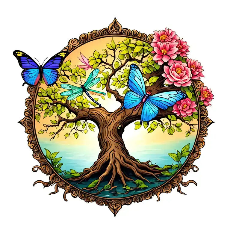Tree Of Life With Butterfly Dragonfly And Fairy