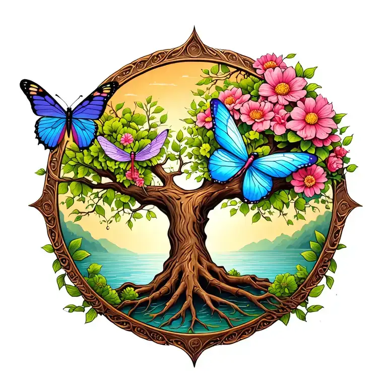 Tree Of Life With Butterfly Dragonfly And Fairy