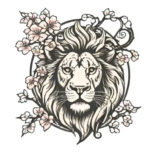 Lion Face And Cherry Blossom Tree