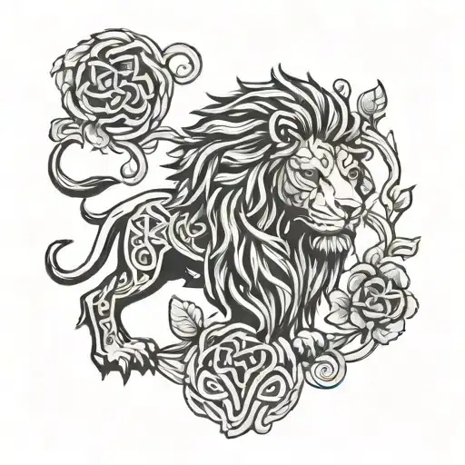 Celtic Lion With Flowers Intertwined