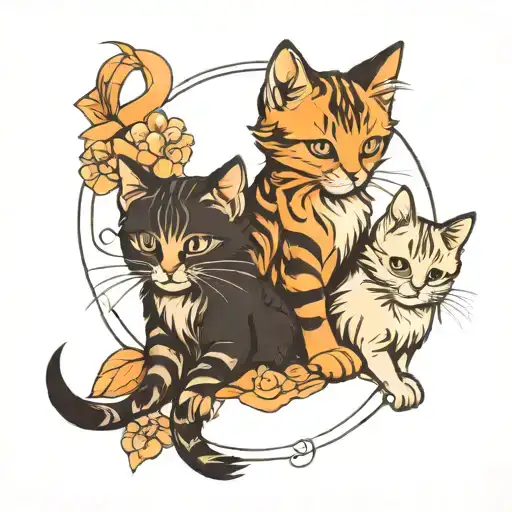 Sunset And Kittens Curled