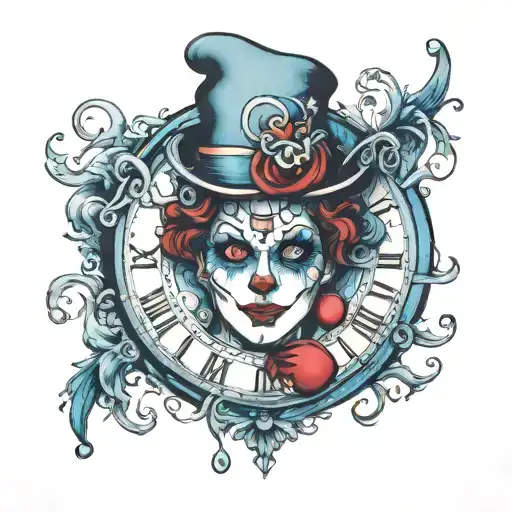 Clown Woman Blue Eyes Time Clock