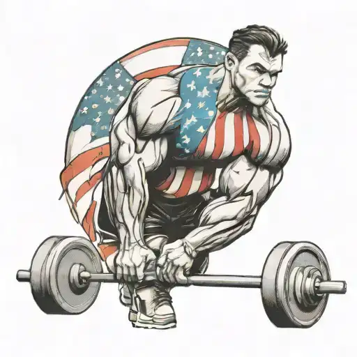 Sketch A Powerful Image Of A Weightlifter Lifting A Barbell With An American Flag In The Background