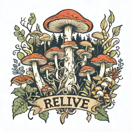 Mushroom Forest With The Words Relive Mem