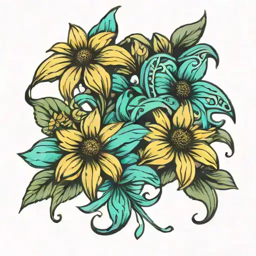 Black Eyed Susan And Teal Cancer Ribbons
