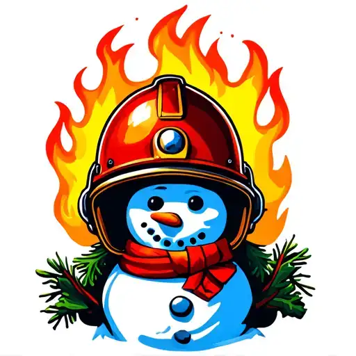 Traditional Snowman With Fire Helmet