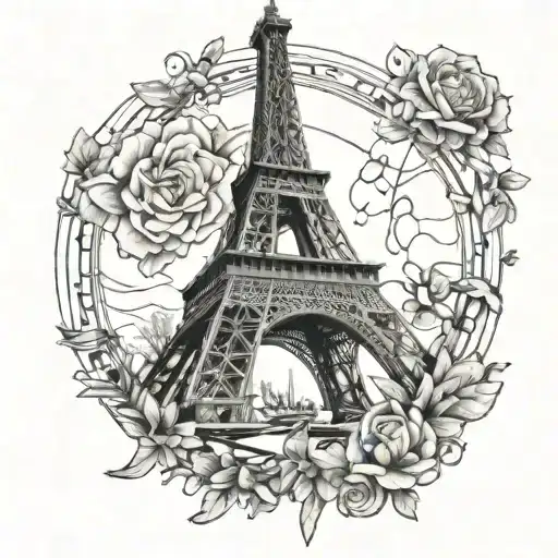 Create A Fine Line Tattoo Of The Eiffel Tower Connected To Si O Se Pole