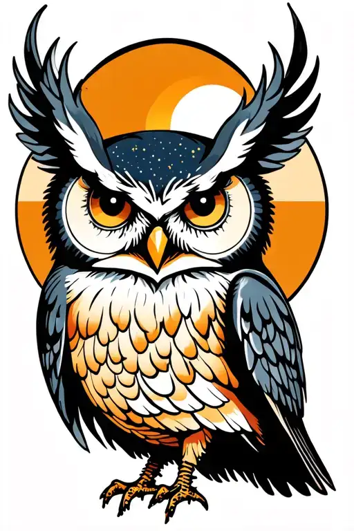Owl With Sun And Moon