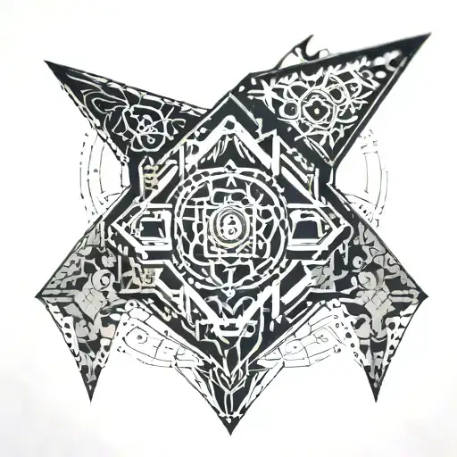 Full Chestpiece With Dark And Light Geometric Patterns Combined With Stencil Art Graffiti Designs