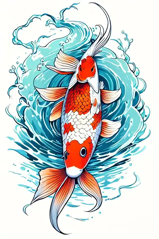 Koi Fish Swimming Upstream