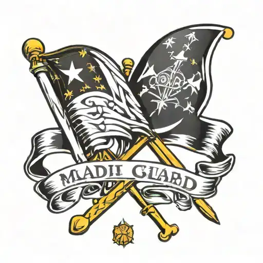 Crossed Color Guard Flags With The Name Madi In One Flag And A Date In The Other