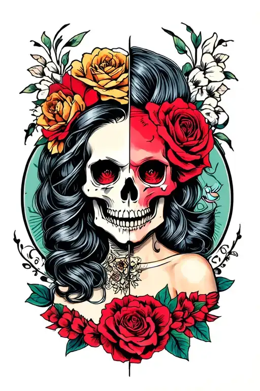 Half Skull Half Pin Up Girl
