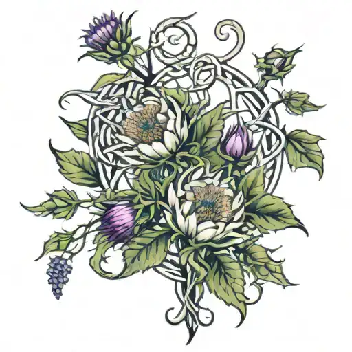 Thistles And Celtic Symbols Intertwined