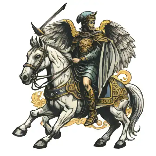 Roman Soldier On A Horse With Wings