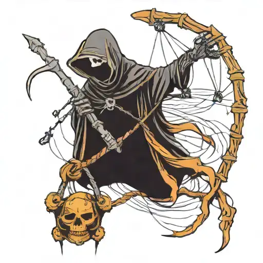 Grim Reaper With One Hand Out With Strings And A Puppet
