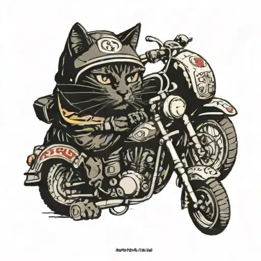 Black Depressed Cat Wearing Motorcycle Helmet Eating Notebook With Kanji Written