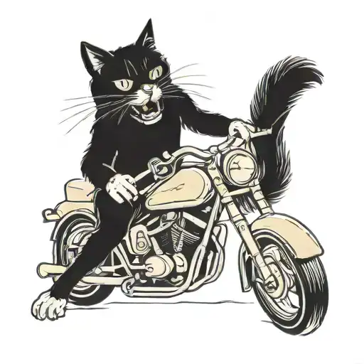 Black Cat Rides A Motorcycle While The Passanger Cat Is Scared Eating A Notebook