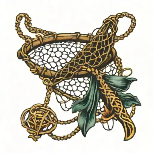 Fishing Net With Rosary Beads Intertwined