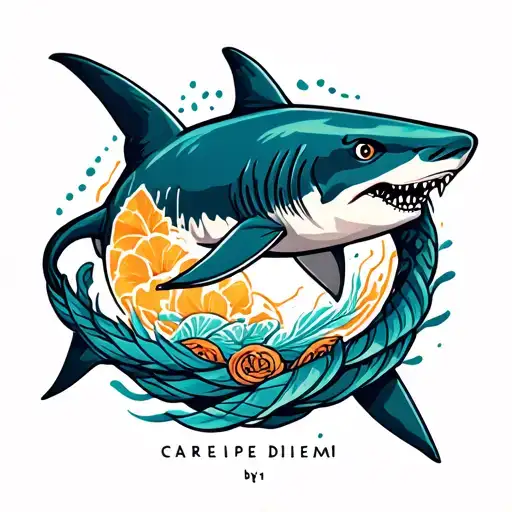A Shark And A Carpe Diem Symbol Intertwined In A Trading Theme