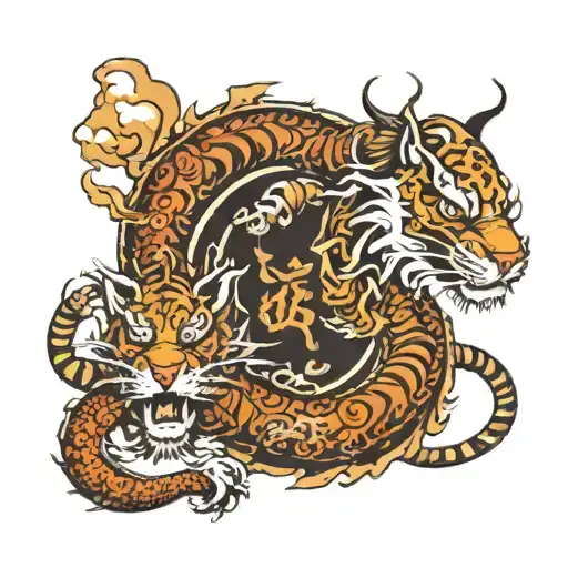 Chinese Dragon And Tiger With Two Names Inbetween Them