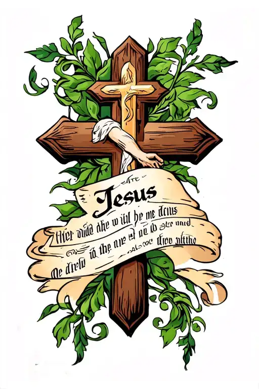 Jesus Written In Old English Styled Text Over A Cross
