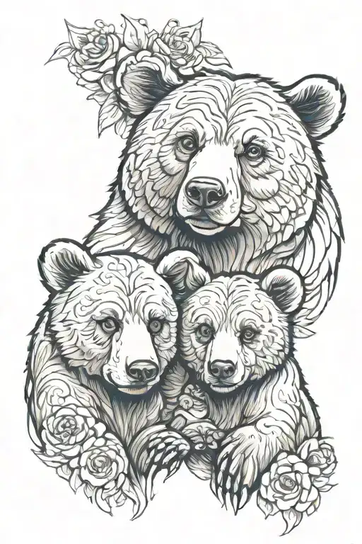 Bear And Cub With Blue Eyes Surrounded