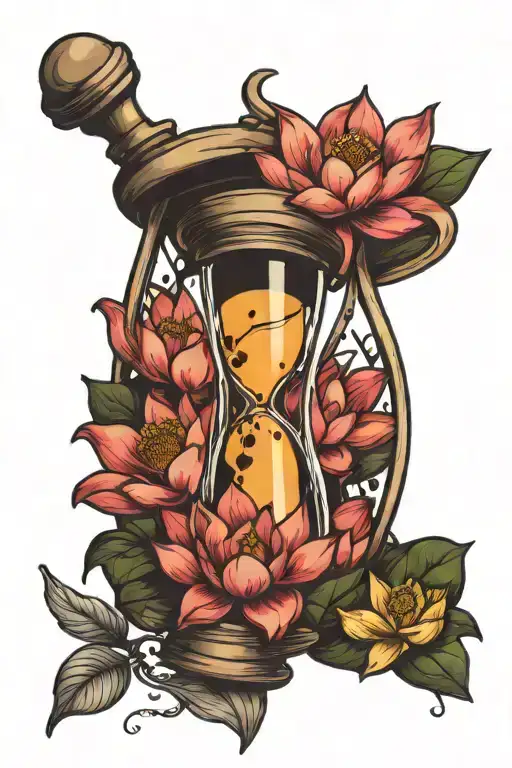 Broken Hour Glass With Lotus Flour