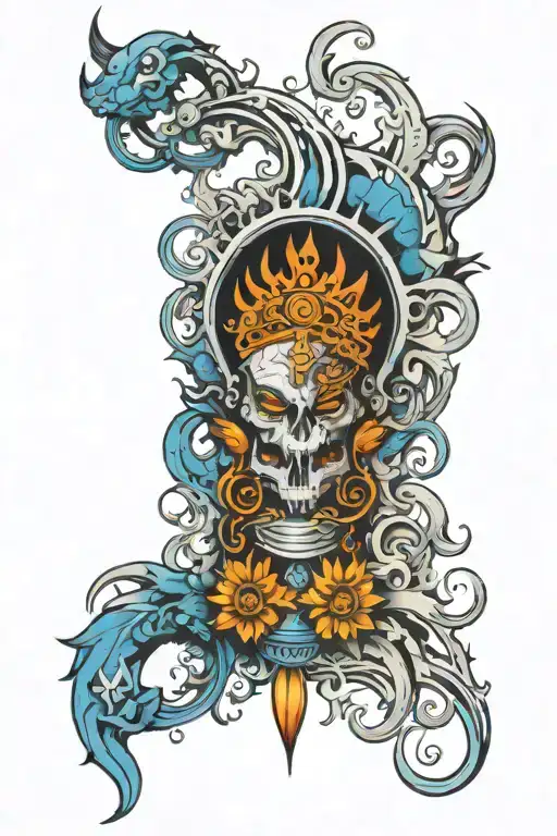 Black And Blue Free Hand Full Arm Tattoo Design
