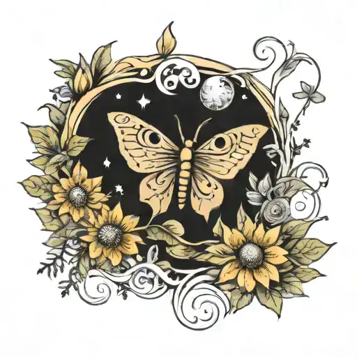 Moth Sun Moon Botanical