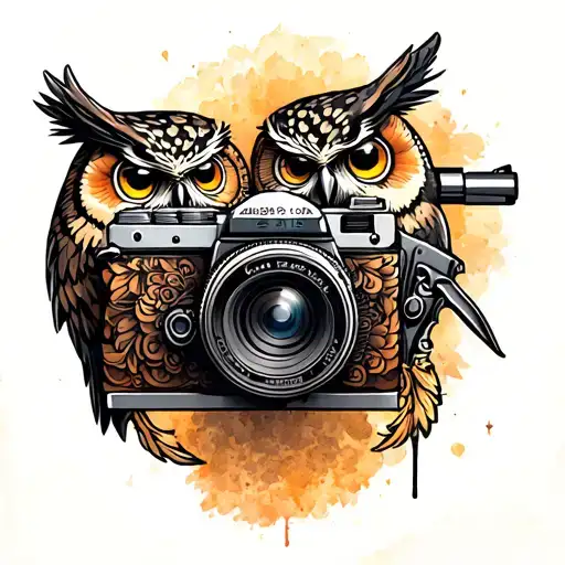 Gun And Camera With Owl
