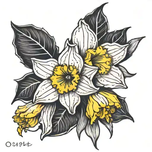 Tattoo Of One Line Daffodil And The Violet Flower Black And White