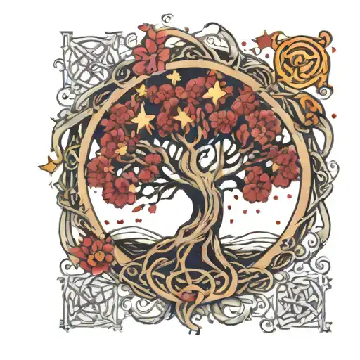 Tree Of Life Intertwined With Eternal Love Symbol With Stars