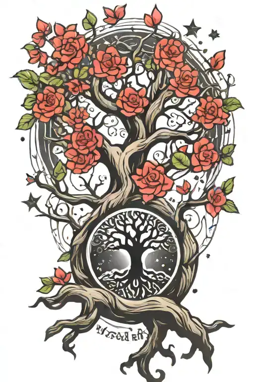 Tree Of Life Intertwined With Eternal Love Symbol With Stars