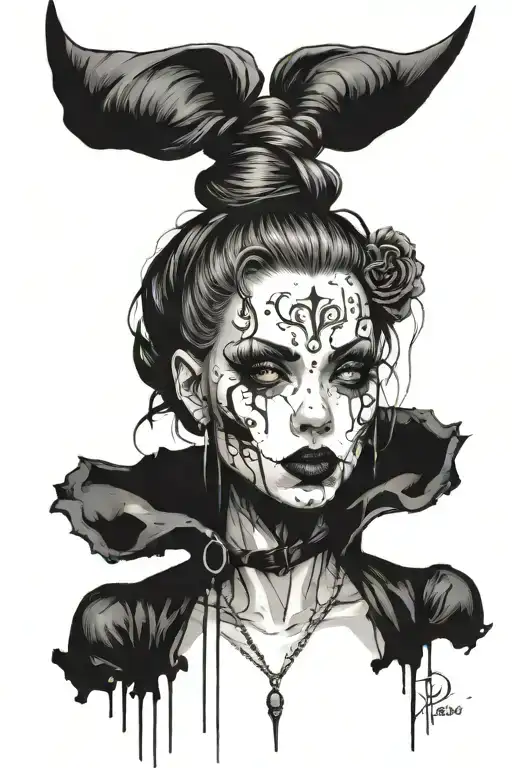 Gothic Half Head Emerging With Messy Bun