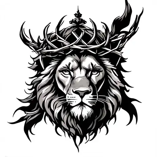 Lion Of Judah On The Chest Of A Man With A Crown Of Thorns