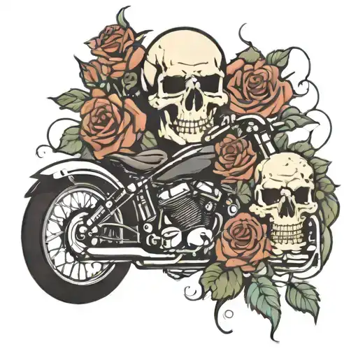 Skull Roses With Motorcycle
